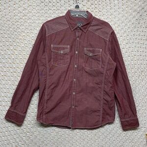 Buckle Black  Shirt Men Sz M Marron Striped Embroidery Button‎ Up Standard Fit